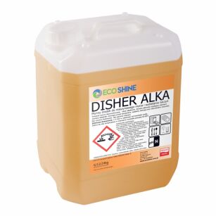ECO SHINE DISHER ALKA 12KG  Skoncentrowany, bez fosforanowy płyn do maszynowego mycia naczyń we wszystkich typach zmywarek gastronomicznych. Wybielający. Nie pachnie chlorem.