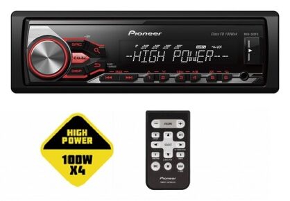 Pioneer MVH-280FD  Radioodtwarzacz o mocy 4x100W, z pilotem zdalnego sterowania, USB i gniazdem Aux-in. Odtwarzanie z iPoda/iPhone-a oraz Android Media 
