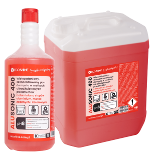 ECO SHINE ALUSONIC 400 5L Wielozadaniowy, skoncentrowany płyn do mycia w myjkach ultradźwiękowych przedmiotów z aluminium, stopów aluminium, metali żelaznych i kolorowych