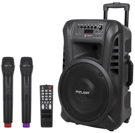 AZUSA MIK0134EU Kolumna aktywna z 2 mikrofonami bezprzewodowymi, SD, Bluetooth, USB 